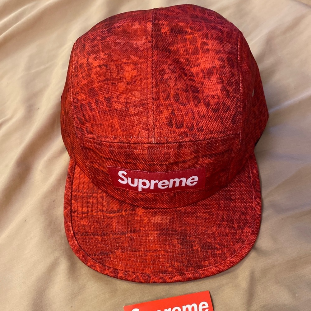SUPREME CROC RED BOX LOGO CAMP 5 PANEL CAP HAT